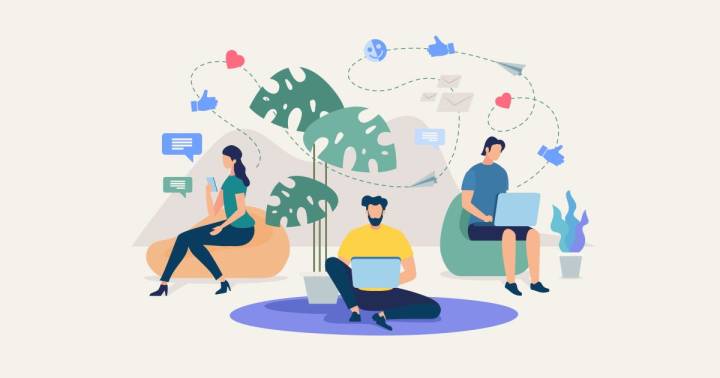 Illustration of people engaging in online communication