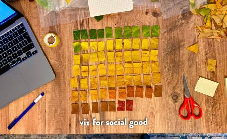 Square pieces of tree leaves organized by color.