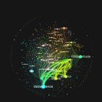 An image of colorful network nodes on a black background, illustrated based on 10,000 tweets containing the hashtag #datascience over the last two weeks of 2022.