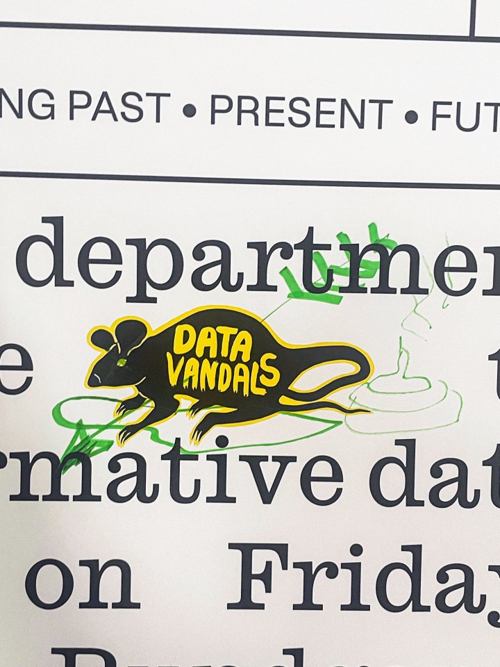 detail of poster 1 with data vandals rat logo pooping