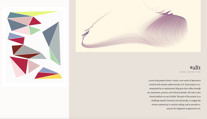 A photo of the author’s portfolio showing a section on art and creative coding.