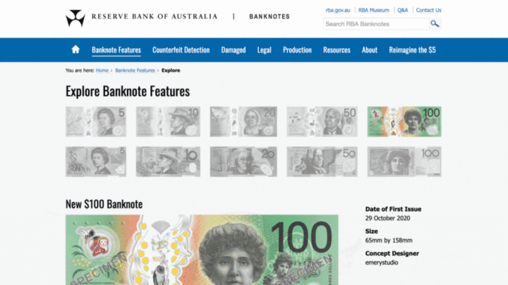 GIF showing screenshots of central bank websites from Australia, Canada, Chile, Czechia and Indonesia