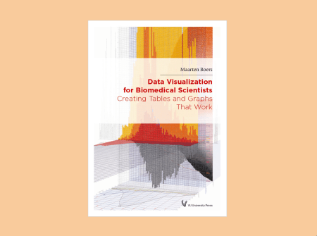 The front cover of Maarten Boers’s Data Visualization for Biomedical Scientists: Creating Tables and Graphs That Work, featuring a data visualization entitled “First wave covid-19” by Gert Jan Kocken which abstractly portrays data from the first wave of the COVID-19 pandemic.