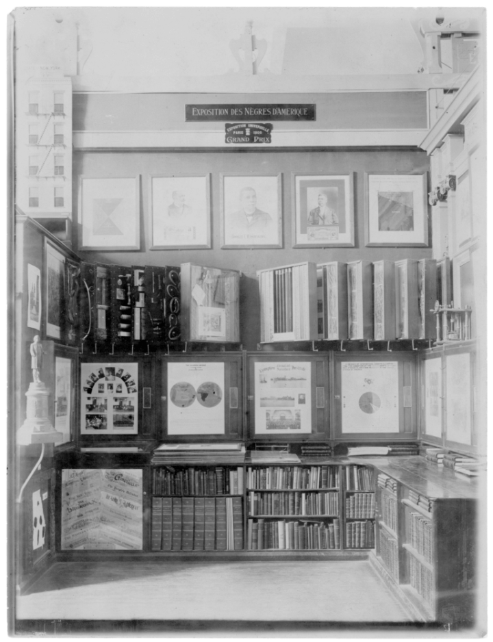 The Exhibit of American Negroes. A small space with a series of photographs, data visualizations and books.