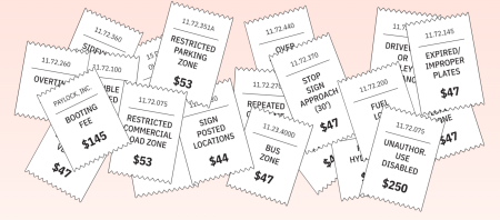 Design showing a collection of parking tickets